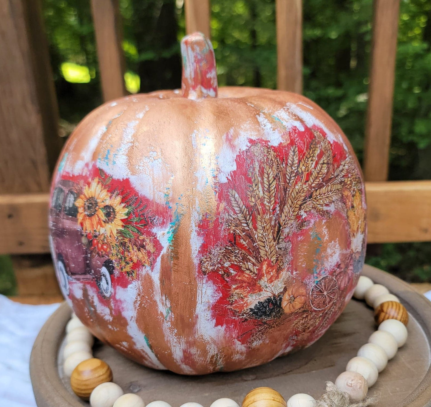 Coppery Red Truck Pumpkin Table Décor - Home Décor - Autumn - Fall