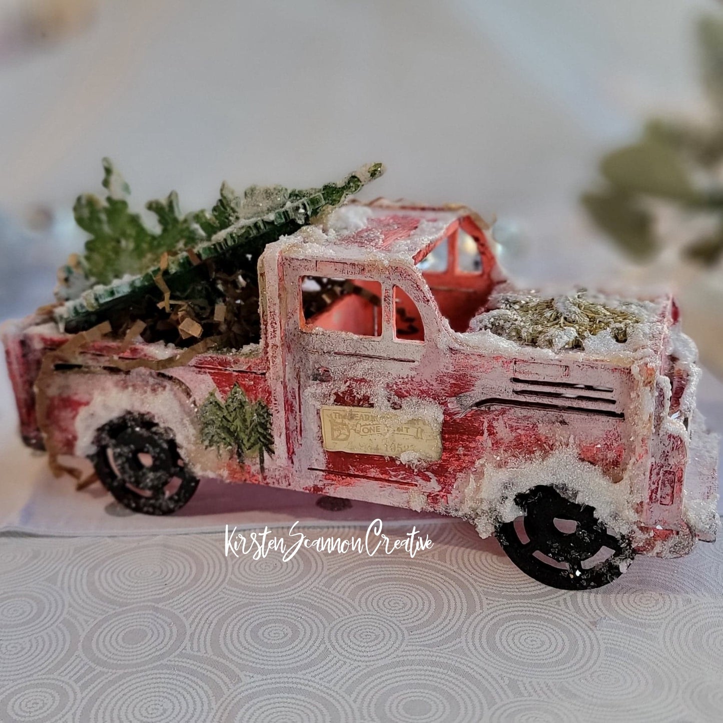 Vintage-Style Little Red Truck Mixed Media Winter Decoration