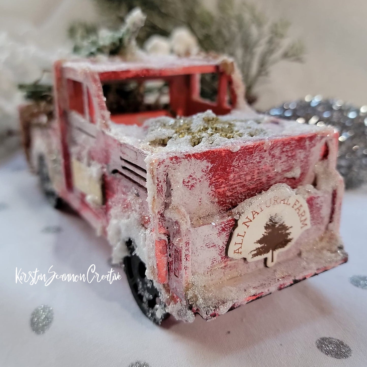 Vintage-Style Little Red Truck Mixed Media Winter Decoration