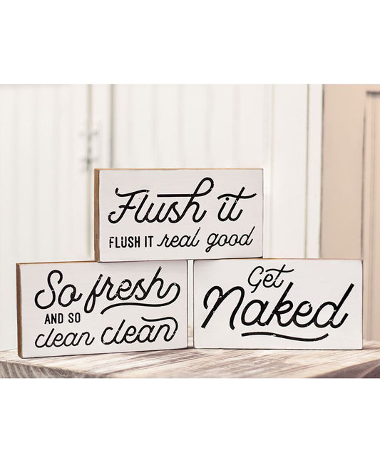 Humorous Bathroom Wood Block Signs Home Décor Tray Filler Shelf Sitter