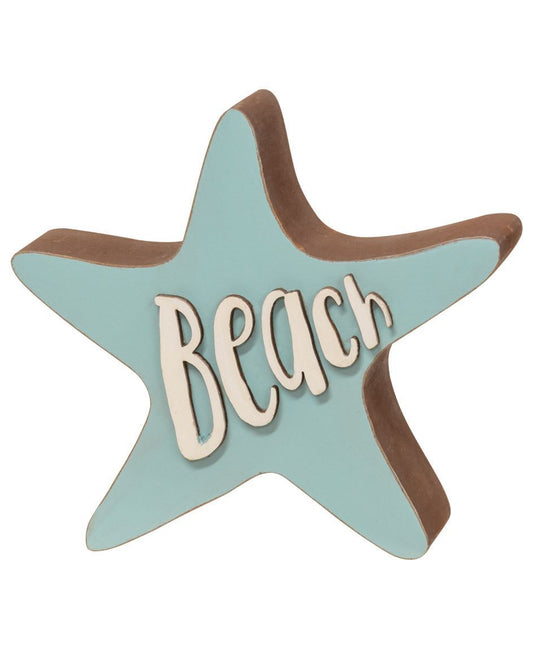 Beach Chunky Star Wood Block Signs Home Décor Tray Filler Shelf Sitter