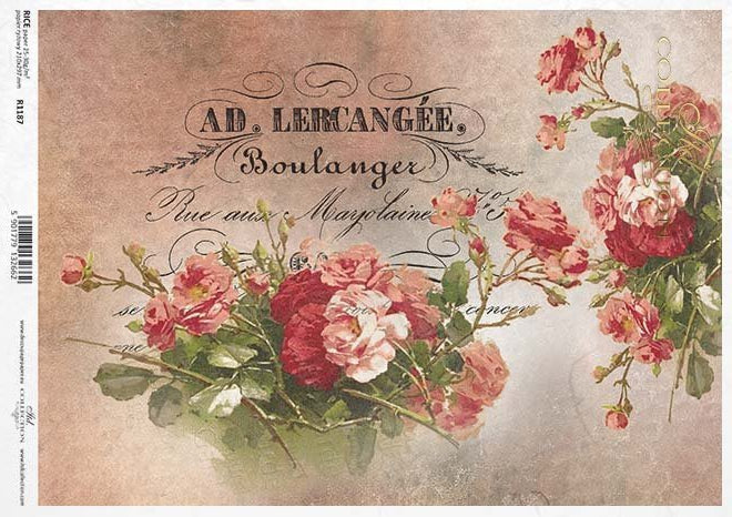 ITD Collection A4 Rice Paper for Decoupage Lercangee Flowers 1187