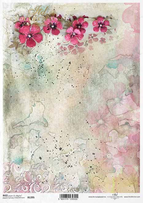 ITD Collection A4 Rice Paper for Decoupage Pink Watercolor Floral 1395