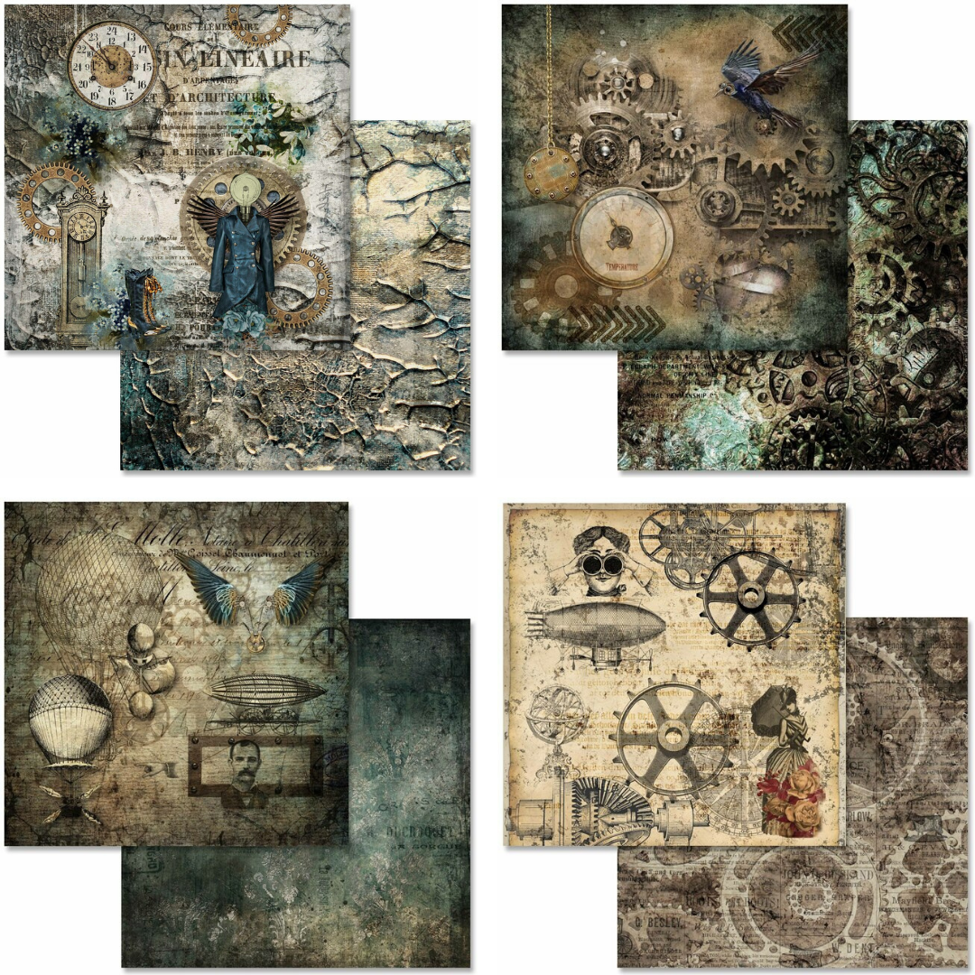 Decoupage Queen Steampunk Laboratory Scrapbook Set - Mini - Scrapbook Paper