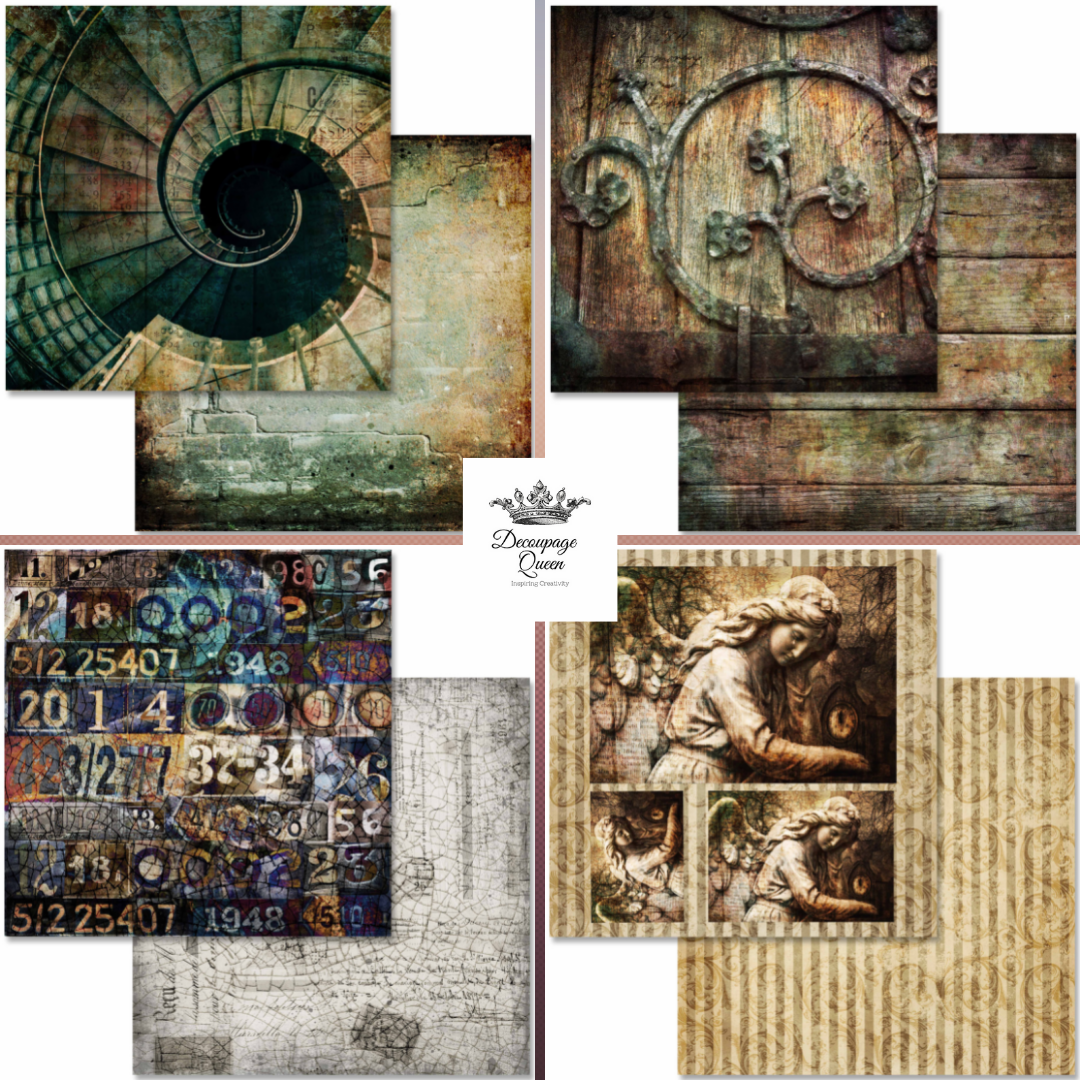 Decoupage Queen Weathered and Worn Scrapbook Set - Mini - Scrapbook Paper