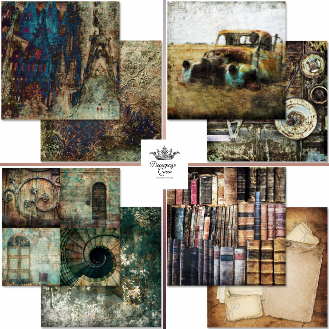 Decoupage Queen Weathered and Worn Scrapbook Set - Mini - Scrapbook Paper