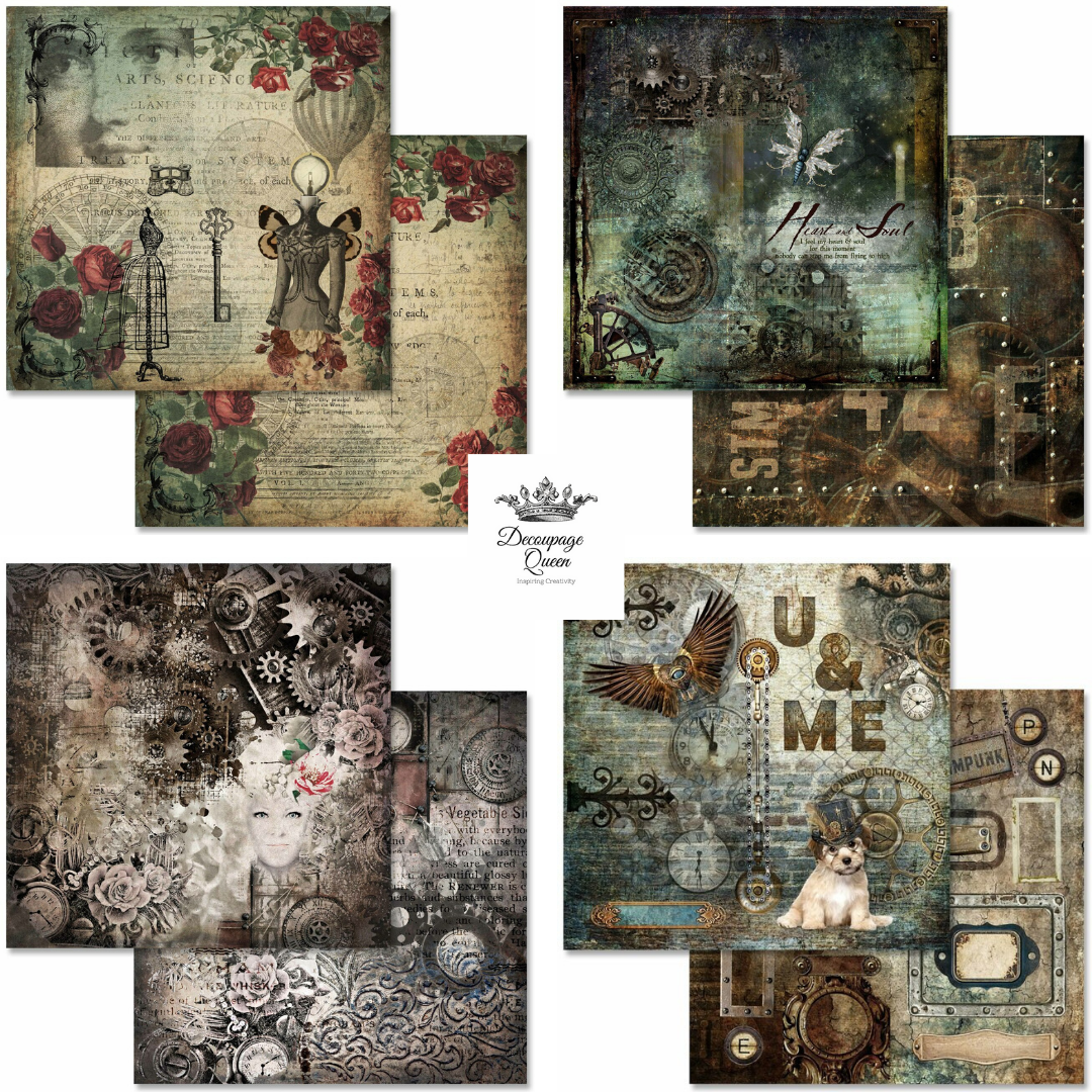 Decoupage Queen Steampunk Laboratory Scrapbook Set - Mini - Scrapbook Paper