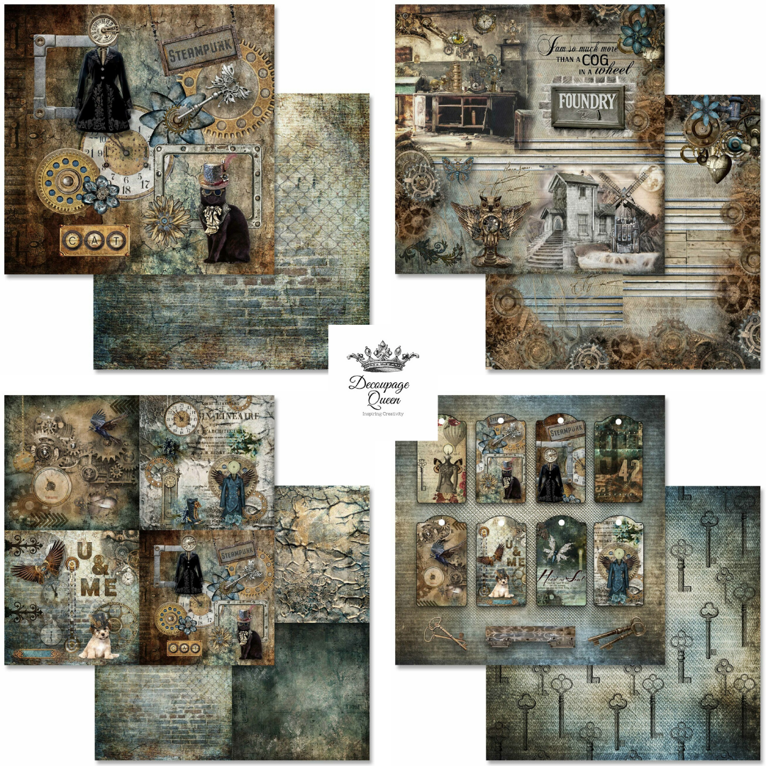 Decoupage Queen Steampunk Laboratory Scrapbook Set - Mini - Scrapbook Paper