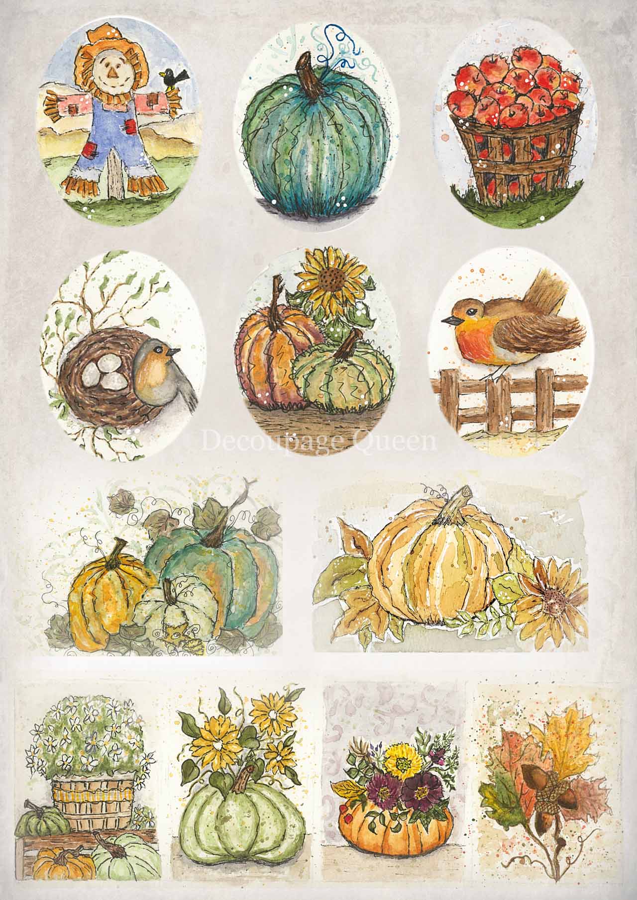 Decoupage Queen A3 Rice Paper Old to Ooh La La Autumn Minis