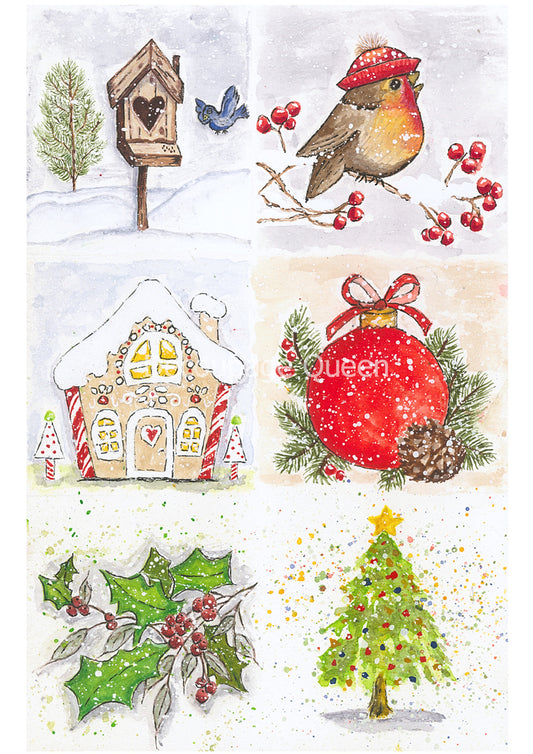 Decoupage Queen Rice Paper Christmas Scenes RETIRED A4