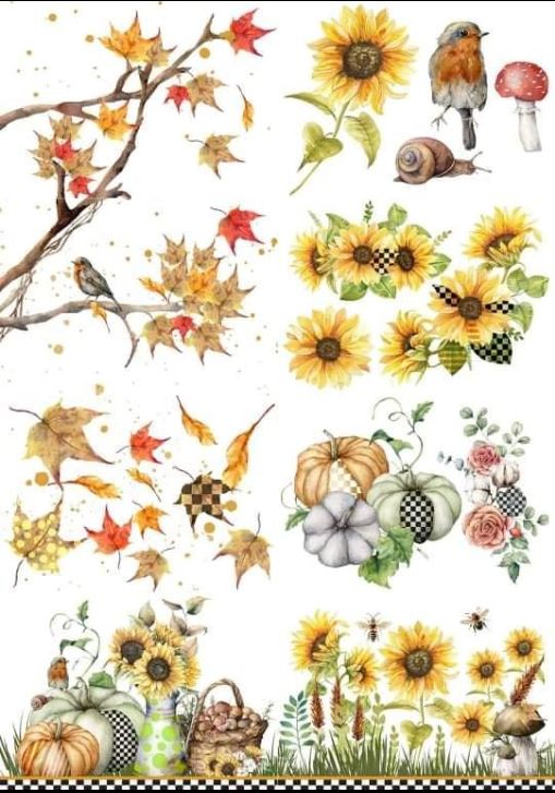 Closeout Sale! Fall Into Whimsy A1-MINT by Michelle Transfer 23.1" x 33.1" for DIY Projects, Scrapbooking, Art Journals, Mixed Media, Collage