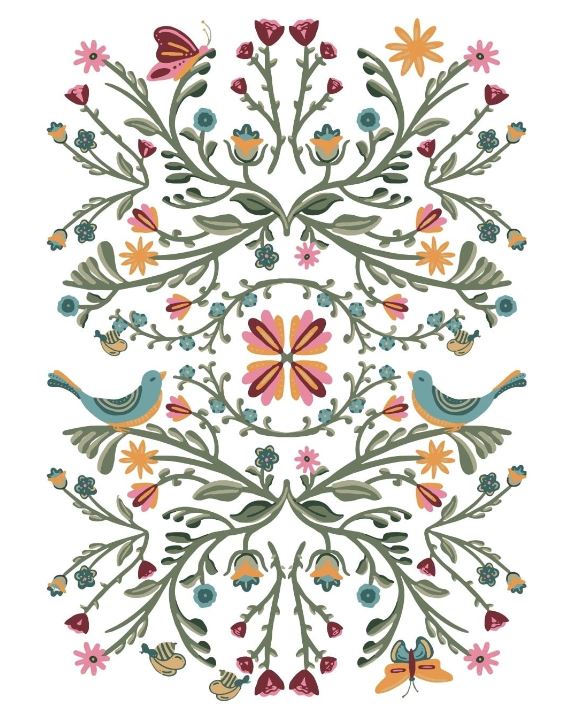 Closeout Sale! Folk Element A1-MINT by Michelle Transfer 23.1" x 33.1" for DIY Projects, Scrapbooking, Art Journals, Mixed Media, Collage