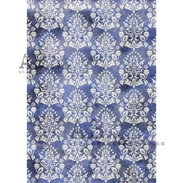 AB Studios A4 Rice Paper for Decoupage Indigo Damask 0050