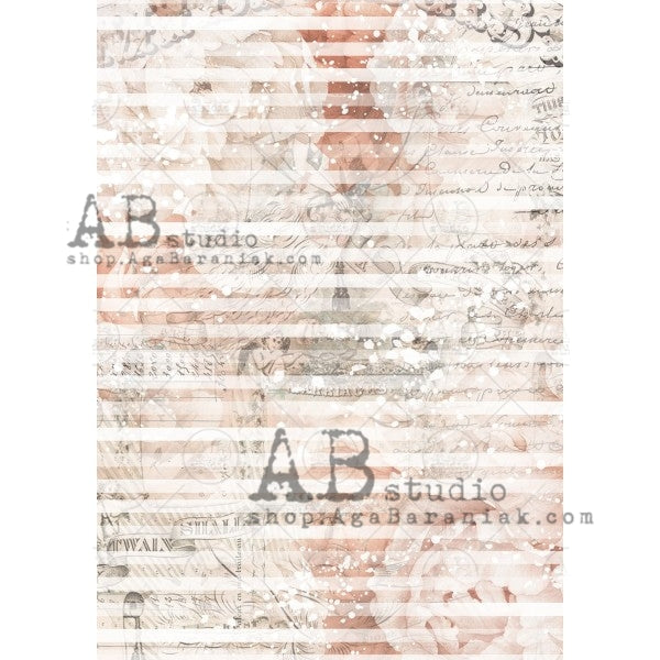 AB Studios A4 Rice Paper for Decoupage Coral Stripes 0689