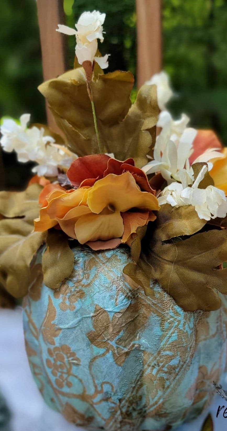 Grape Leaf Decoupaged Decorated Floral Foam Pumpkin Table Décor - Home Décor - Autumn - Fall