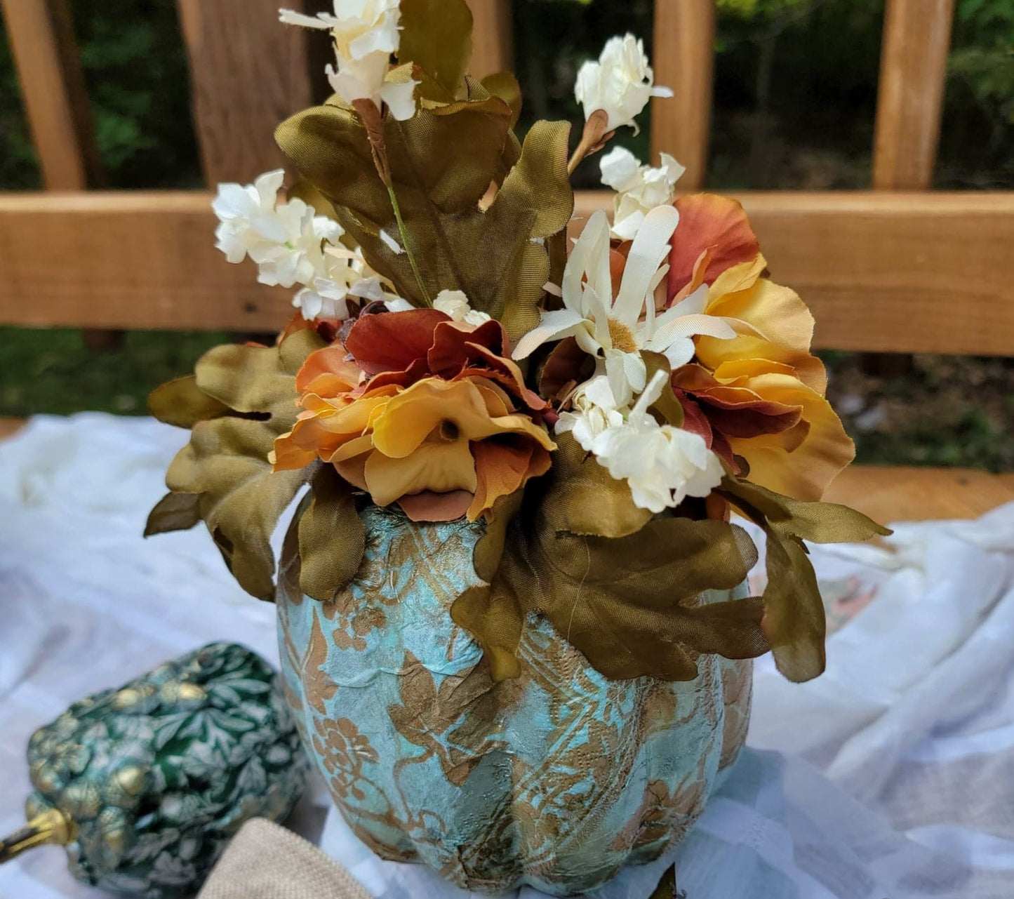Grape Leaf Decoupaged Decorated Floral Foam Pumpkin Table Décor - Home Décor - Autumn - Fall