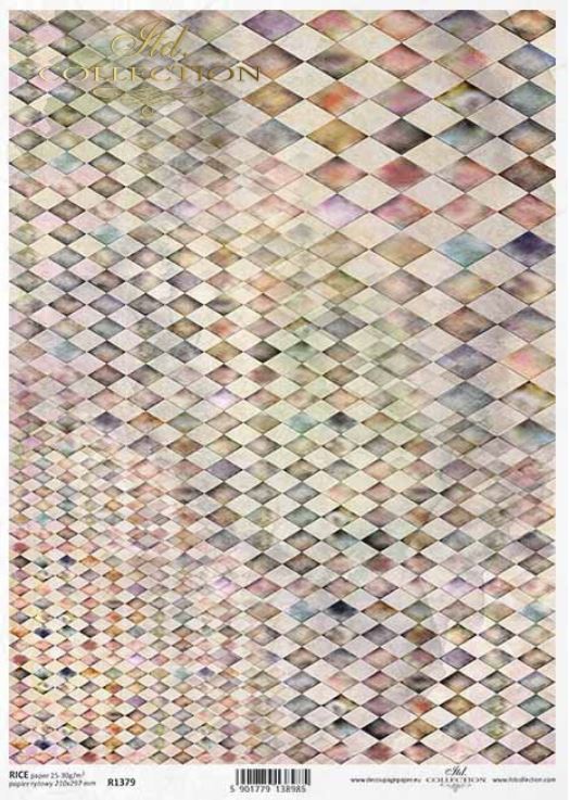 ITD Collection A4 Rice Paper for Decoupage Harlequin Checks 1379