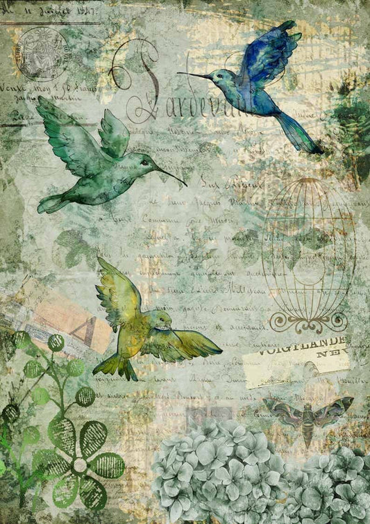 Decoupage Queen Rice Paper Afternoon Hummingbirds A2-A3-A4