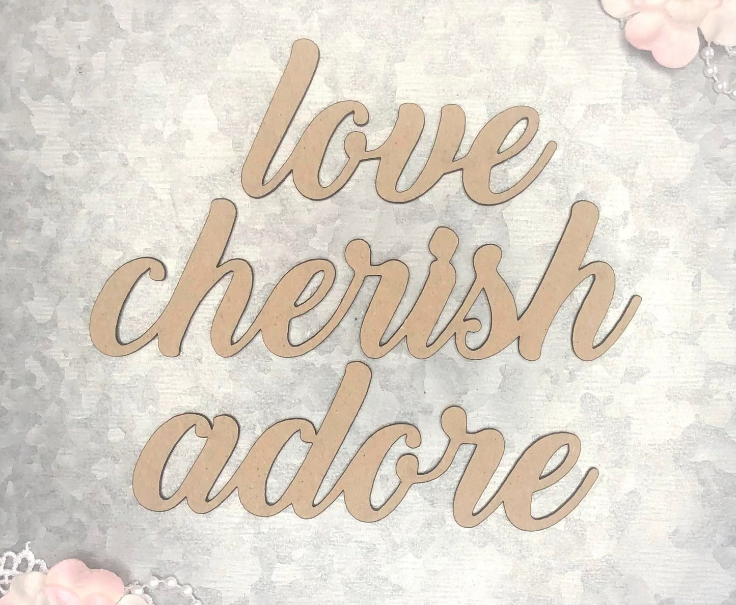 Scrapaholics Love Cherish Adore Chipboard