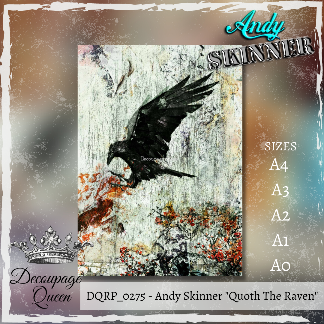 Decoupage Queen Rice Paper Quoth the Raven by Andy Skinner A4