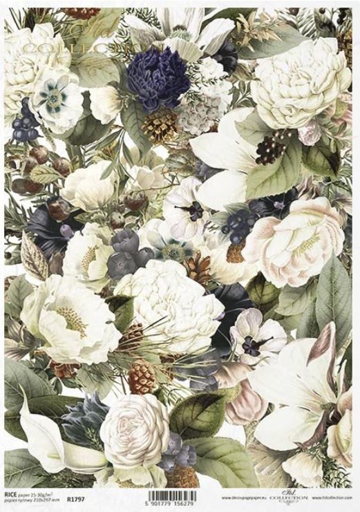 ITD Collection A4 Rice Paper for Decoupage Floral Nostalgia
