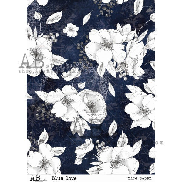 AB Studios A4 Rice Paper for Decoupage Blue Love 0042