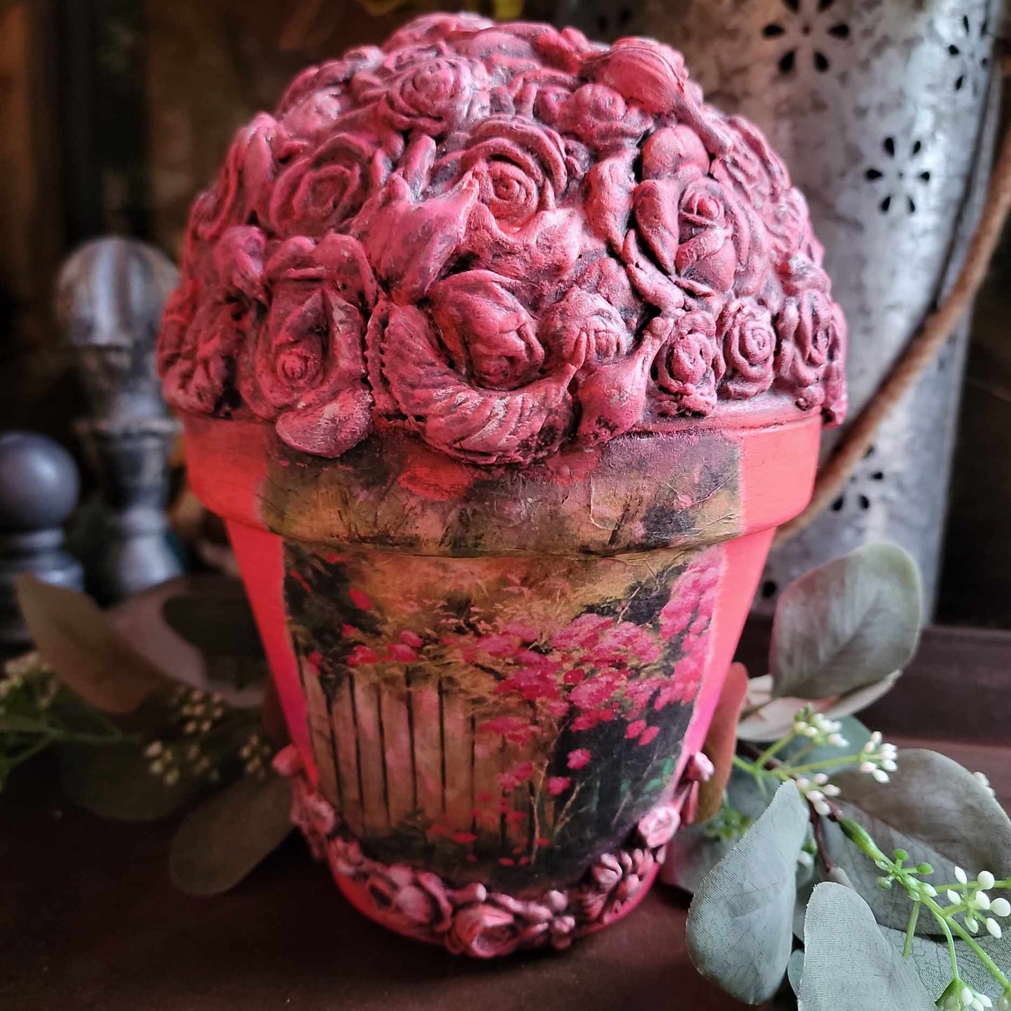 Pink Garden Clay Floral Pot