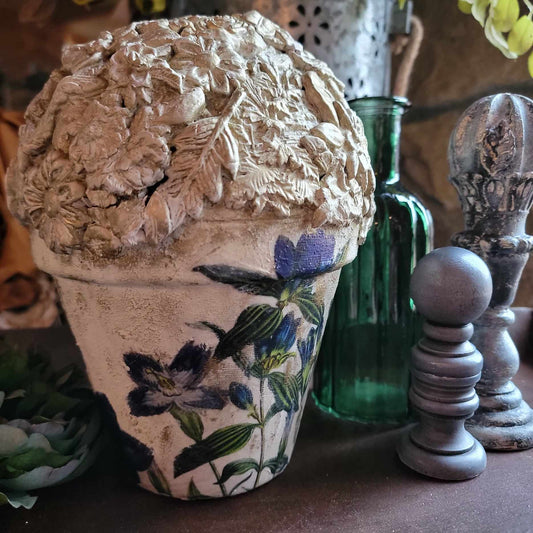 Blue & Gold Clay Floral Pot