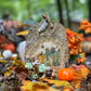 Orange Teal Cottage Pumpkin Wallhanging Decoupaged Mixed Media Art Ornament, Autumn-Fall Decor