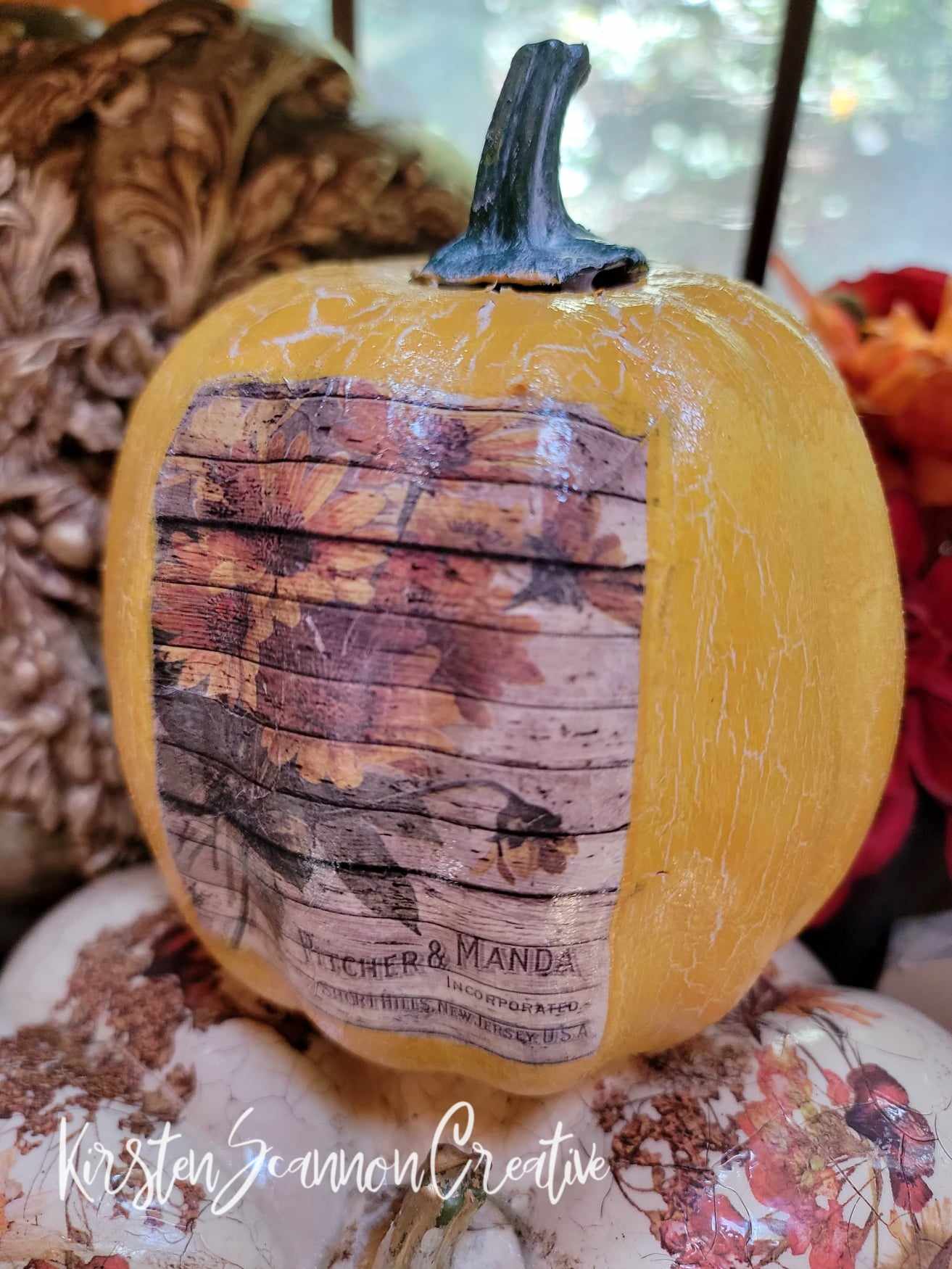 Sunflower & Horse Decoupaged Foam Pumpkin Table Décor - Home Décor - Autumn - Fall