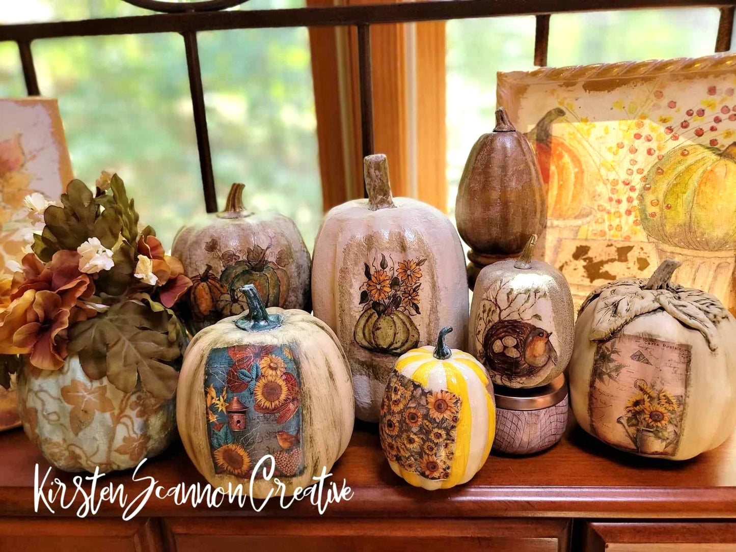 Pumpkin Scenes Decoupaged Foam Pumpkin Table Décor - Home Décor - Autumn - Fall