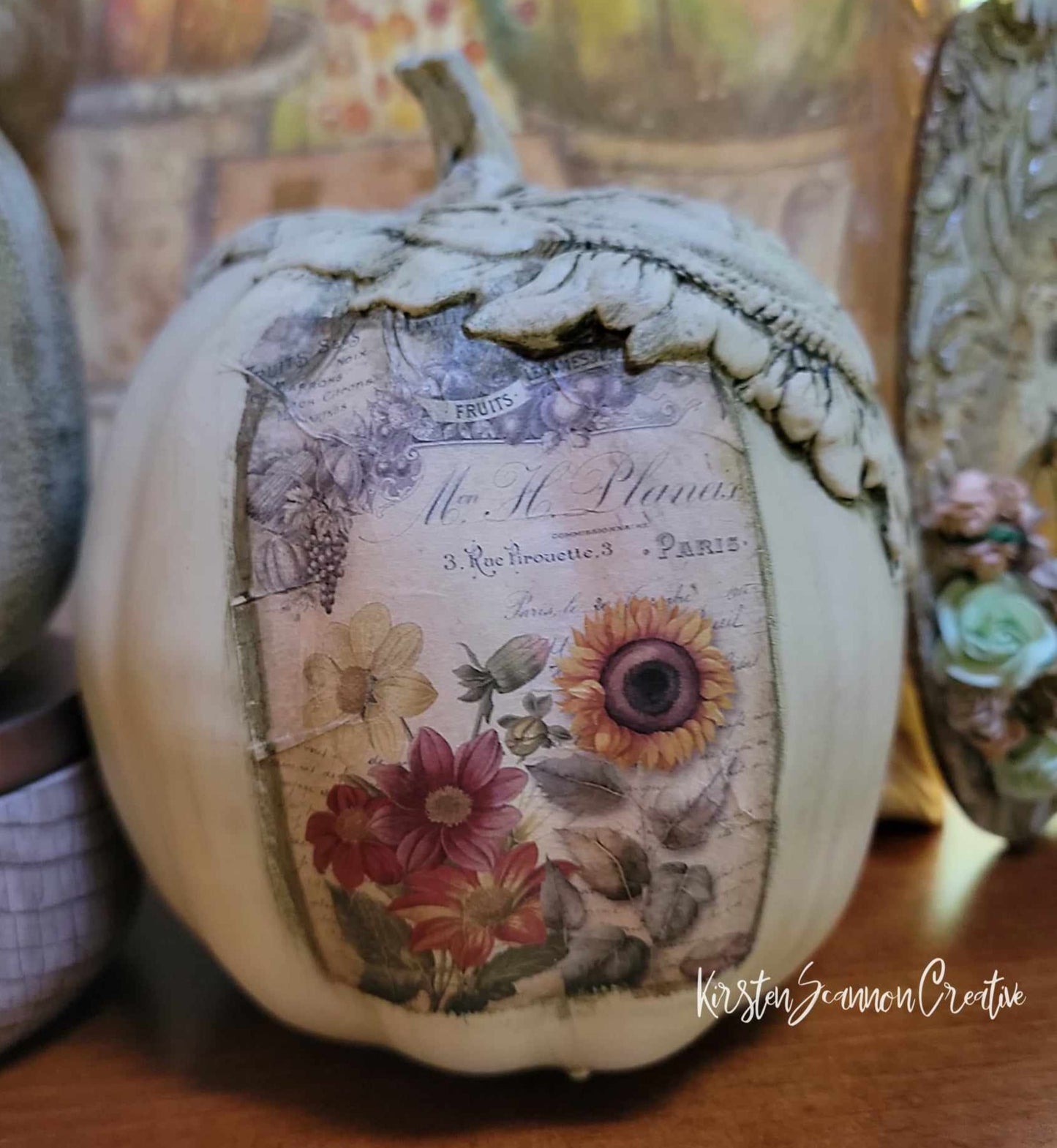 Sunflower Scenes Decoupaged Foam Pumpkin Table Décor - Home Décor - Autumn - Fall