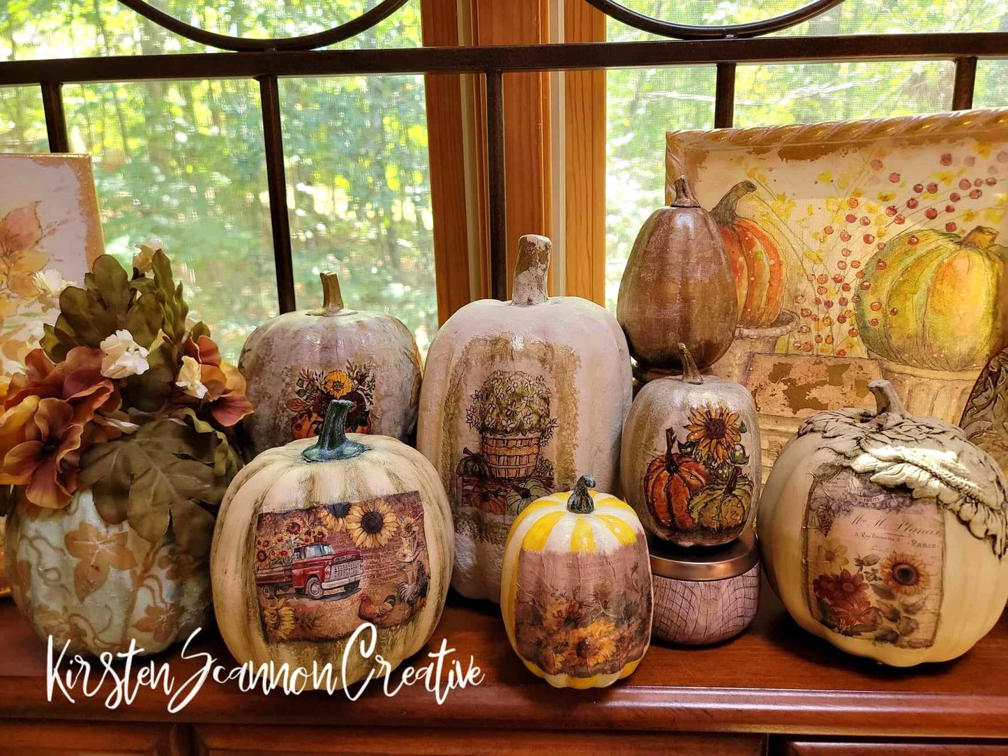 Sunflower & Horse Decoupaged Foam Pumpkin Table Décor - Home Décor - Autumn - Fall