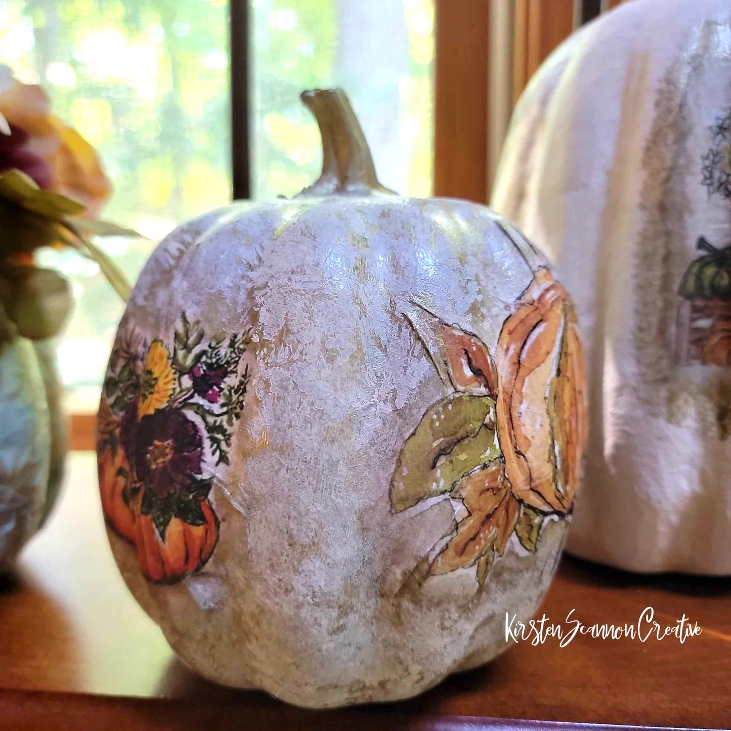 Pumpkin Scenes Decoupaged Foam Pumpkin Table Décor - Home Décor - Autumn - Fall