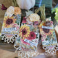 Sunflower Tags Trio Decoupaged Mixed Media Art Wallhanging Ornament, Autumn-Fall Decor