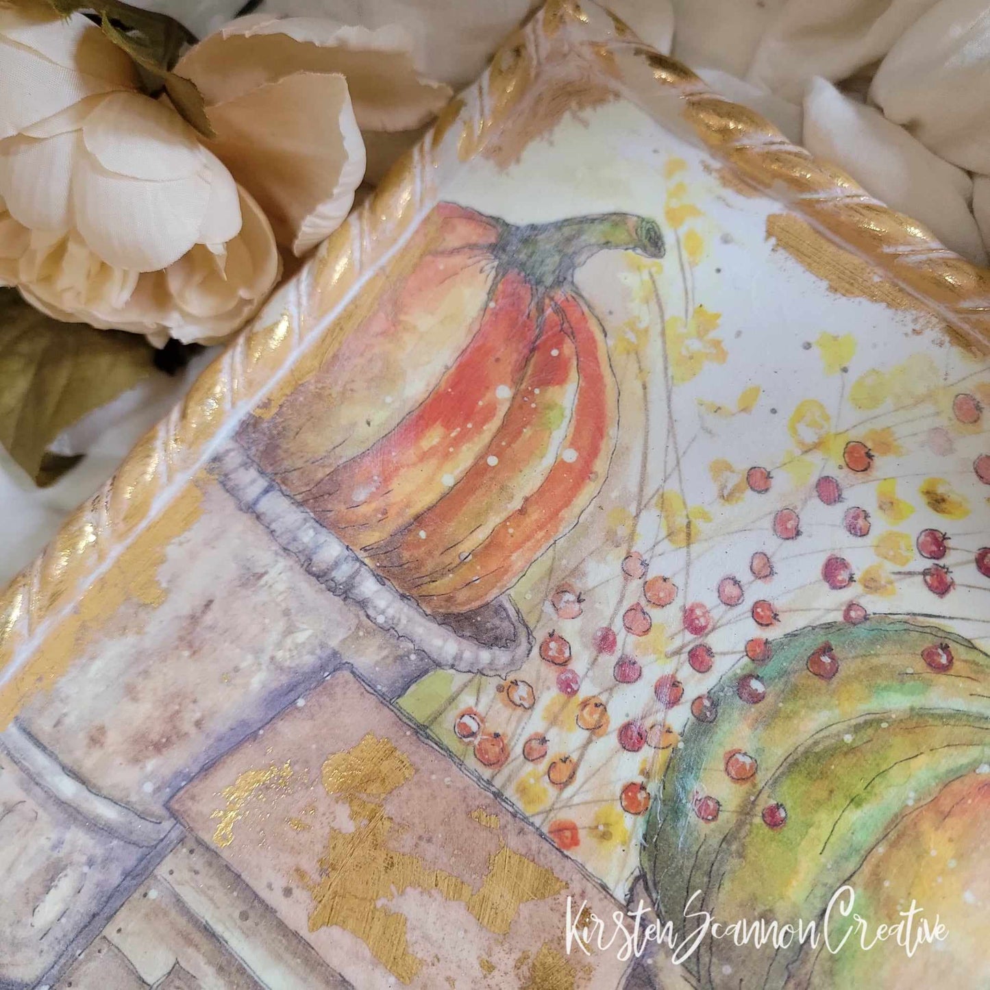 The Pumpkin House Decoupaged Mixed Media Canvas Art - Home Décor - Autumn - Fall