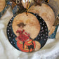 Witch in a Red Dress Decorations Quartet Decoupaged Mixed Media Art Wallhanging Ornament, Halloween Decor