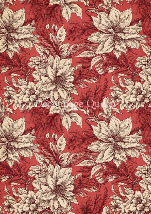Decoupage Queen A4 Rice Paper Vintage Poinsettia