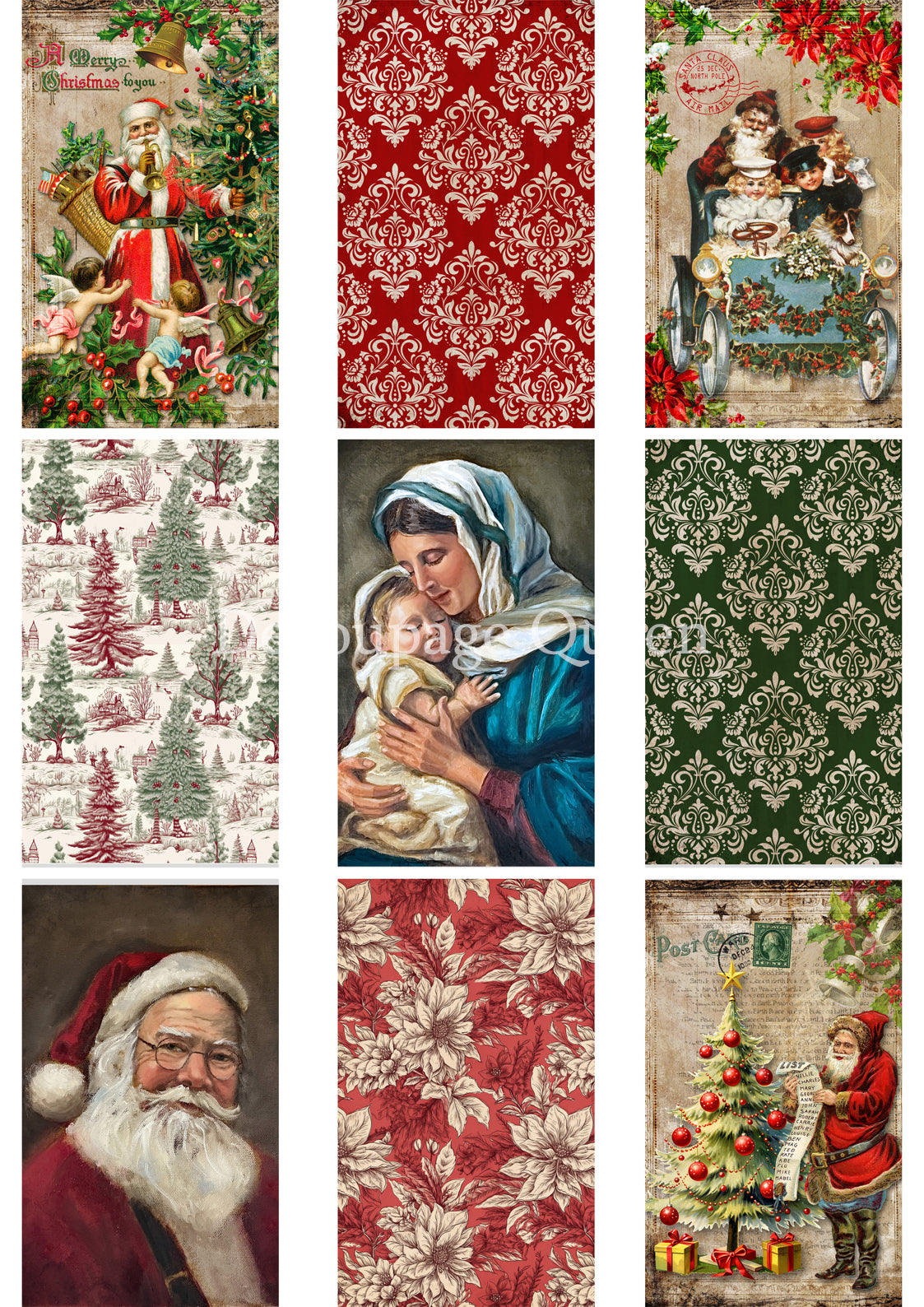 Decoupage Queen A3 & A4 Rice Paper Christmas 9 Pack