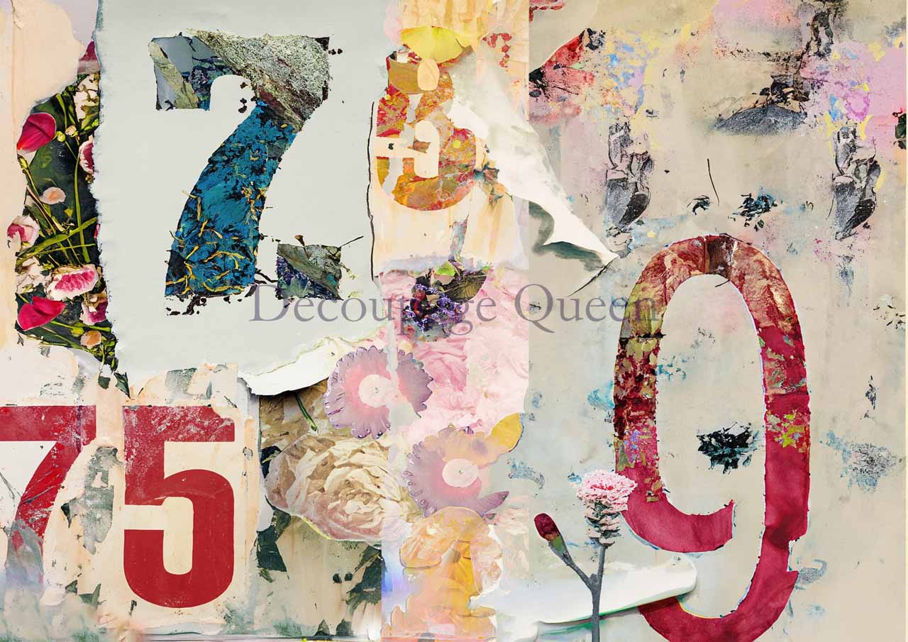 Decoupage Queen Rice Paper Number Jumble by Andy Skinner A3