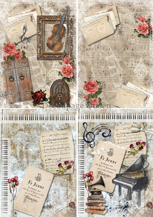 Decoupage Queen Rice Paper Music 4 Pack A4