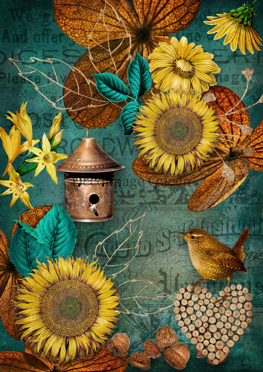 Decoupage Queen A4 Rice Paper Autumn Sunflowers