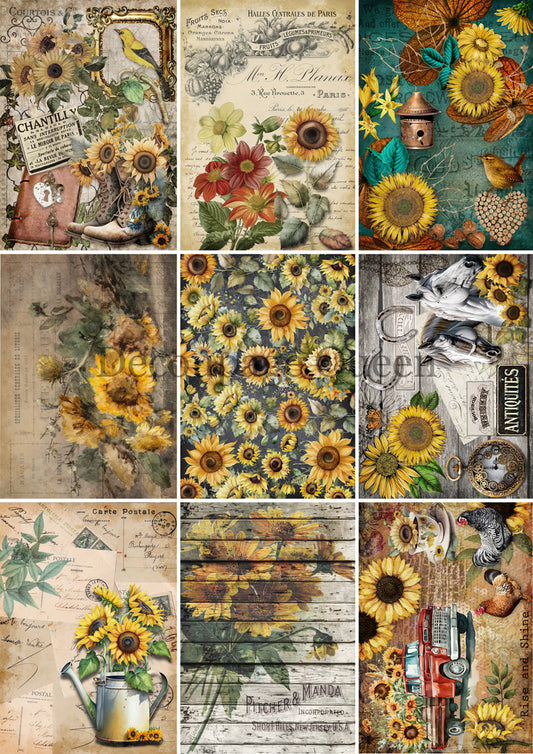 Decoupage Queen A3 & A4 Rice Paper Sunflower Journaling