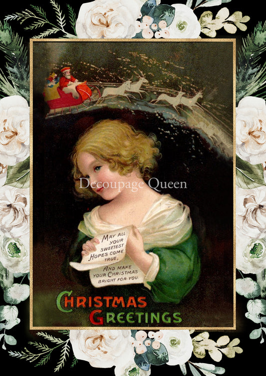 Decoupage Queen Rice Paper Joyful Christmas Greetings A4
