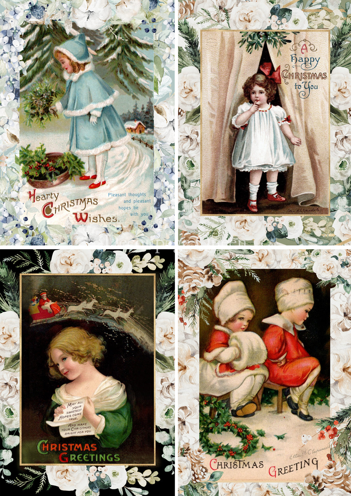 Decoupage Queen Rice Paper Vinage Christmas Girls 4 Pack A4
