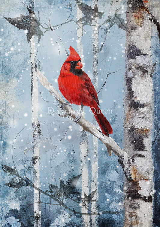 Decoupage Queen Rice Paper Hand Painted Cardinal A3 & A4