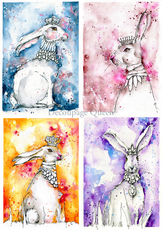 Decoupage Queen Rice Paper Toni Burt Hares Four Pack A4