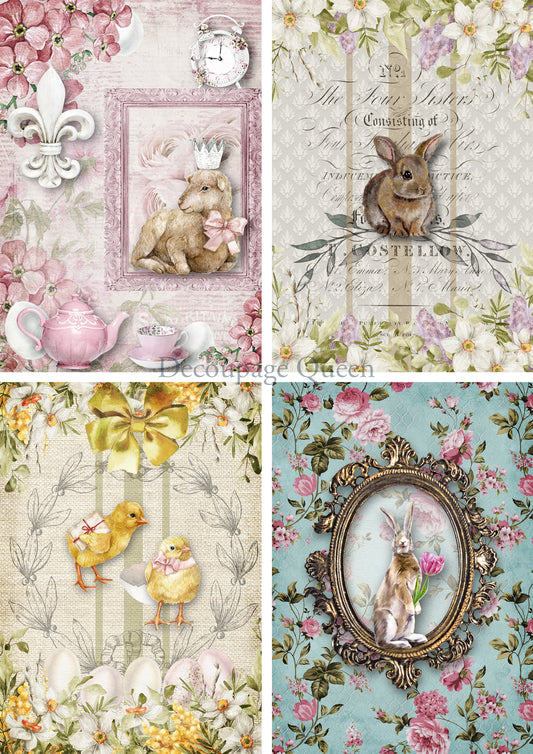 Decoupage Queen A4 Rice Paper Easter Creatures Four Pack