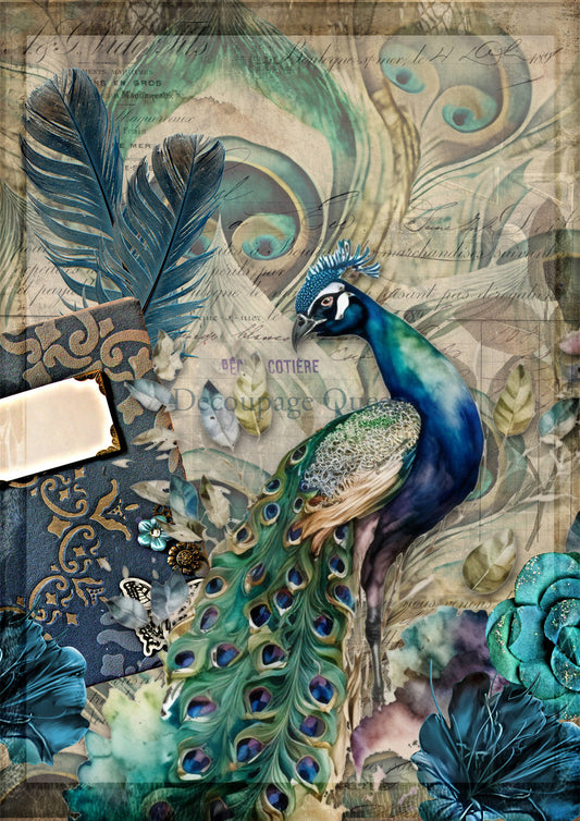 Decoupage Queen Rice Paper Jeweled Peacock A2 & A4