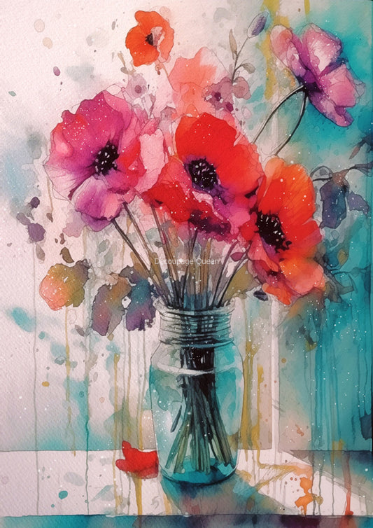 Decoupage Queen A4 Rice Paper Mum's Poppies by Andy Skinner